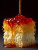 Close up of Sweet Treat Drizzled with Honey. A delectable dessert, perfect for food blogs and culinary publications. photo
