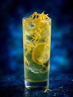 Refreshing Lemon Fizz Cocktail in Tall Glass with Ice and Lemon Zest. photo