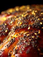 Close Up of Glazed Meat with Sesame Seeds and Spices. A detailed image perfect for culinary and food-related projects. photo