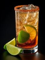 Refreshing Brown Cocktail with Lime and Spicy Rim in a Highball Glass. photo