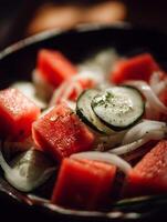 Close Up of Refreshing Watermelon and Cucumber Salad. photo