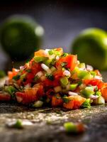 Fresh Pico de Gallo A Close Up of Diced Tomatoes, Onions, and Cilantro. photo