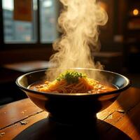 Steaming Pasta with Tomato Sauce and Parsley in Bowl photo
