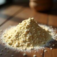 Powdered Ingredient on Wood Surface Closeup photo