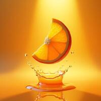 Orange Slice Falling Into Juice Creating Splash on Warm Background photo