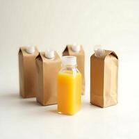 Orange Juice in Plastic Bottle with Paper Packaging photo