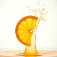Orange Slice Creating Splash in Juice Still Life photo