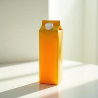 Yellow Beverage Container Sitting on a White Table in Sunlight photo