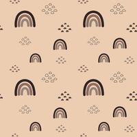 A playful arrangement of various rainbows and abstract shapes scattered across a beige background creates a joyful and inviting atmosphere. Perfect for children's decor. vector