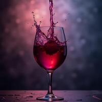 Pouring Red Liquid Into Glass with Splash and Bokeh Background photo