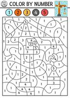 construction site themed color by number activity with lifting crane. Black and white counting game with industrial landscape and special technics. Coloring page for kids with vehicle vector