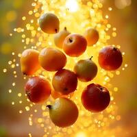 Floating Assorted Fruits with Bokeh Background photo