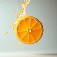 Orange Slice with Juice Splashing Refreshing Citrus photo