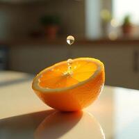 Orange Half with Dripping Juice Drops in Golden Light photo