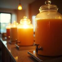 Orange Juice Dispensers on a Counter at Buffet or Event photo
