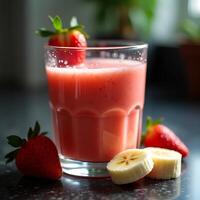 Preparing Refreshing Strawberry Smoothie with Banana photo