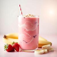 Pink Smoothie with Strawberries and Bananas Refreshing Drink photo