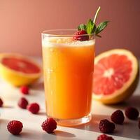 Making Fresh Grapefruit Juice with Raspberry and Mint photo