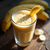 Preparing Refreshing Banana Smoothie with Fresh Fruit photo