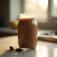 Smoothie in Jar with Beans and Cocoa Powder by Window photo