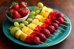 fun fruit kabobs with a rainbow of colors, emphasizing creative snack ideas for kids and adults photo