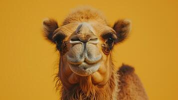 A camel is looking at the camera photo