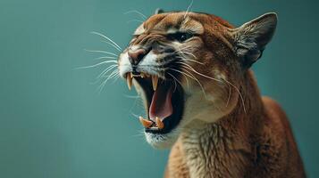 A close up of a cougar with its mouth open photo