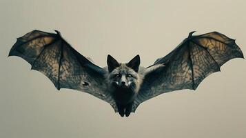 A bat with wings spread out in the air photo