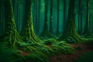 A green forest with ferns and trees photo