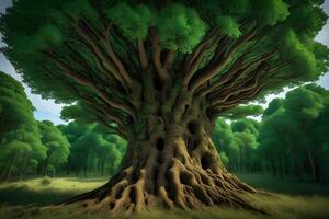 An illustration of a large tree in the forest photo