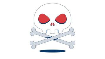 Stylized skull and crossbones with eye sockets 2D cartoon object animation. Danger, cyber threat, digital piracy. Cybersecurity malware animated flat colorful item 4K isolated on white video