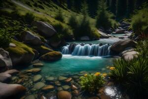 A beautiful waterfall in the middle of a forest photo