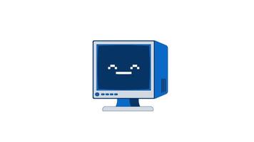 Smiling computer CRT monitor with pixel face 2D cartoon object animation. Retro device with pixelated display. Friendly gadget. Tech mascot animated flat colorful item 4K isolated on white video
