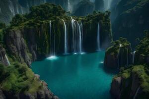 A waterfall in the middle of a forest photo