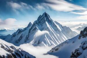 A mountain range is shown in the snow photo