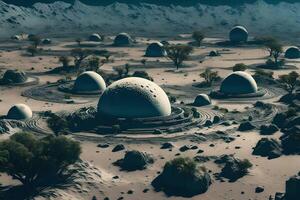 A desert with many domes and rocks photo