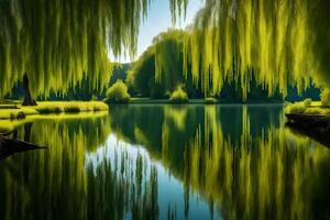 A beautiful scene of trees and water photo