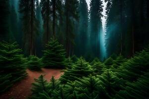 A forest with trees and green grass photo