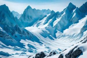 A mountain range with snow covered peaks photo