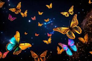 Butterflies flying in the air with stars in the background photo