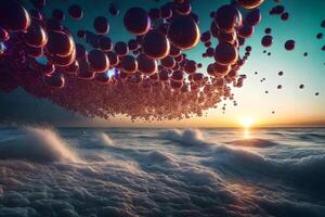 A bunch of balloons floating in the ocean photo