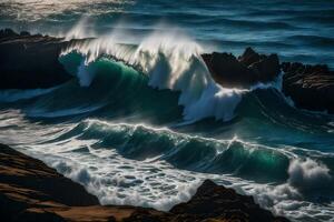A large wave crashing into the ocean photo