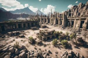 The desert is full of ruins and buildings photo