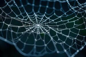 A spider web with dew drops on it photo