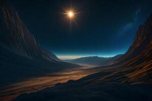 An alien landscape with a star shining over it photo