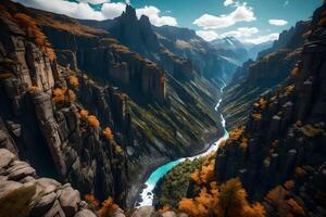 The view from the top of a mountain in autumn photo