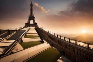 The eiffel tower is seen from above photo