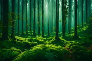 A green forest with trees and moss photo