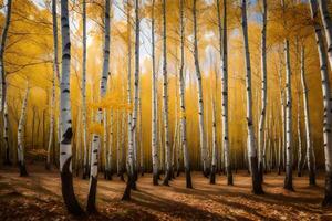 A forest of aspen trees in autumn photo