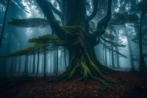 A large tree in the middle of a forest photo